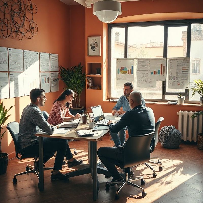 Equipo de redacción de Nuevo Oficina en una mesa de trabajo en Valencia