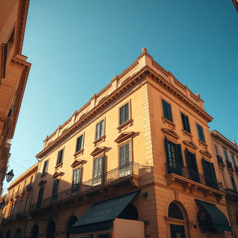 Fachada de piedra ocre de un edificio histórico en la Calle dels Serrans, Valencia
