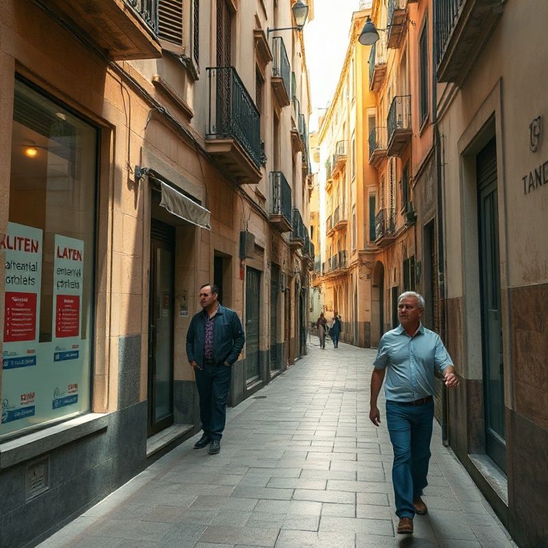 Calle residencial del barrio de Ruzafa en Valencia con carteles de agencias inmobiliarias